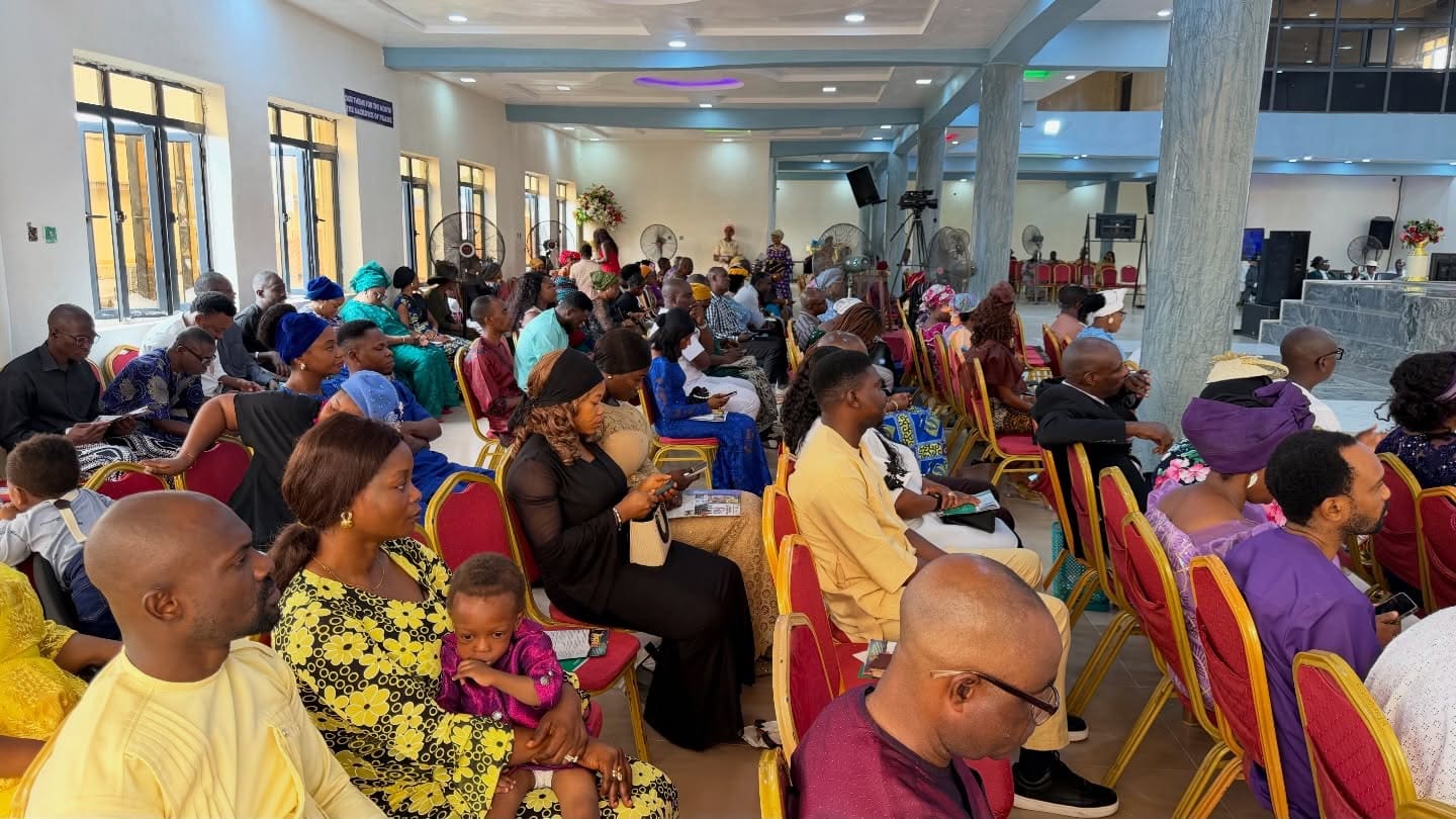 The congregation in worship during a Sunday service